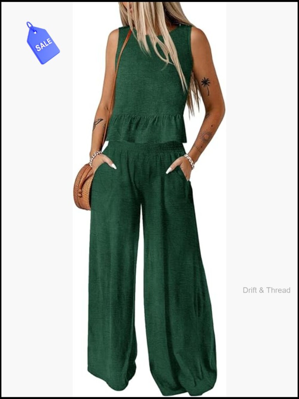 Women's 2-Piece Set Sleeveless Top Wide Leg Pants Elastic Waist